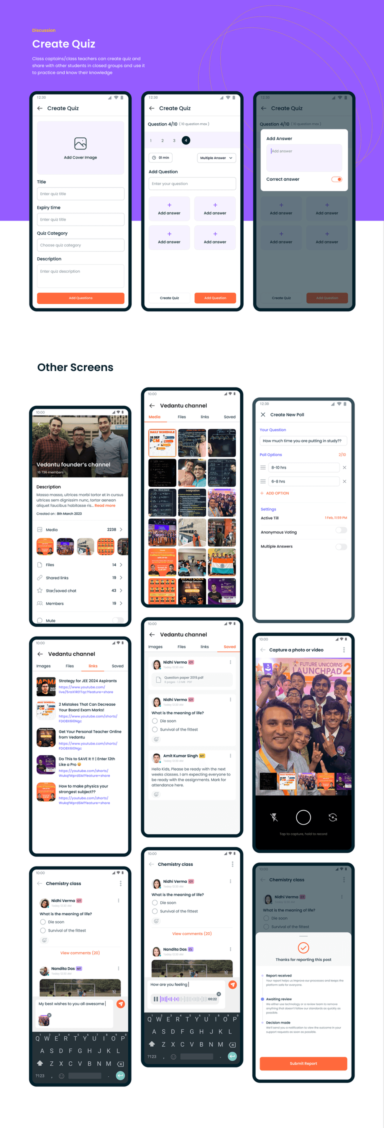 Create quiz flow and other screens