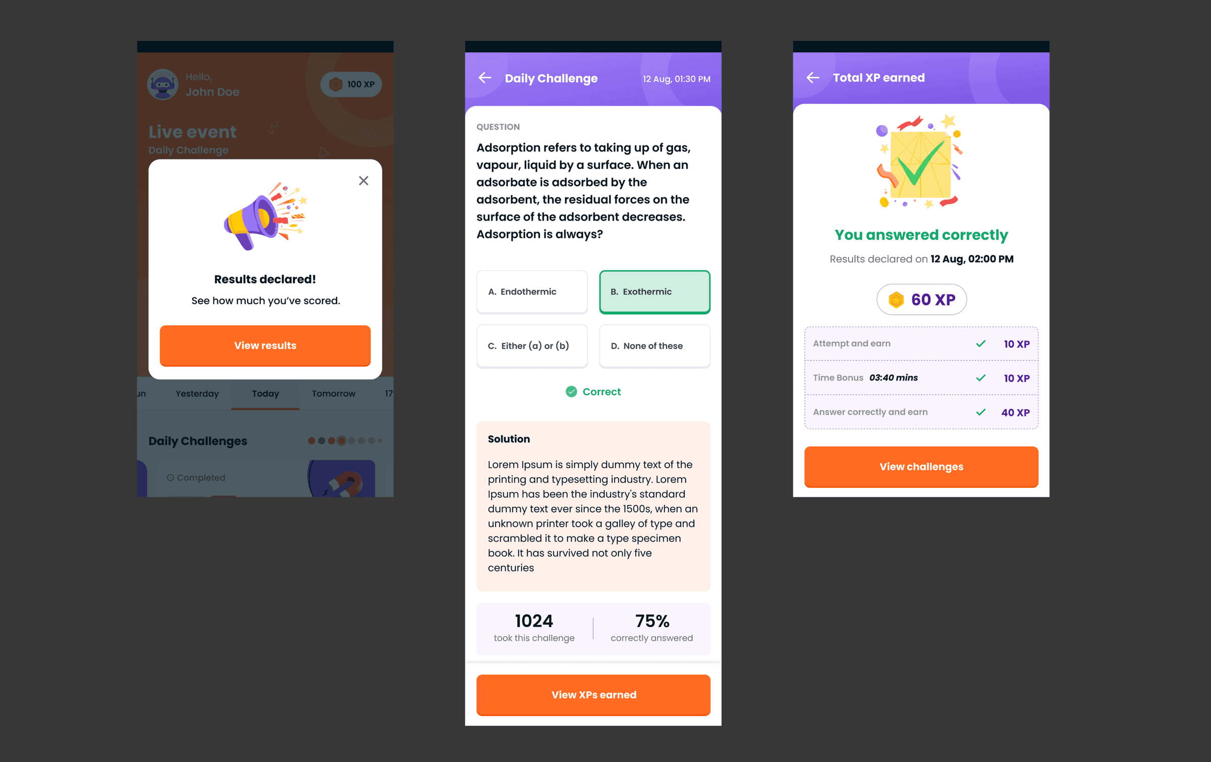 Results and solutions screen